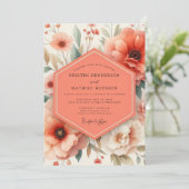Invitation Mariage Romantique Fleur de Corail (Debout devant)