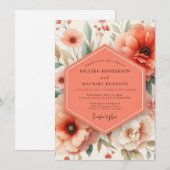Invitation Mariage Romantique Fleur de Corail (Devant / Derrière)