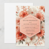 Invitation Mariage Romantique Fleur de Corail (Devant / Derrière)