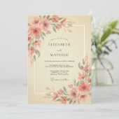 Invitation Mariage Romantique Fleur de Corail (Debout devant)