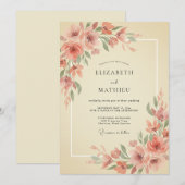 Invitation Mariage Romantique Fleur de Corail (Devant / Derrière)