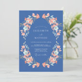 Invitation Mariage Romantique Fleur de Corail Bleu (Debout devant)