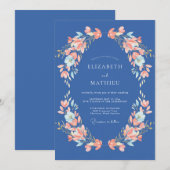 Invitation Mariage Romantique Fleur de Corail Bleu (Devant / Derrière)
