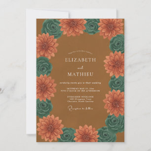 Invitation Mariage Romantique Fleur de Dahlia en Terracotta