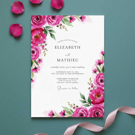 Invitation Mariage Romantique Fleur de Fuchsia