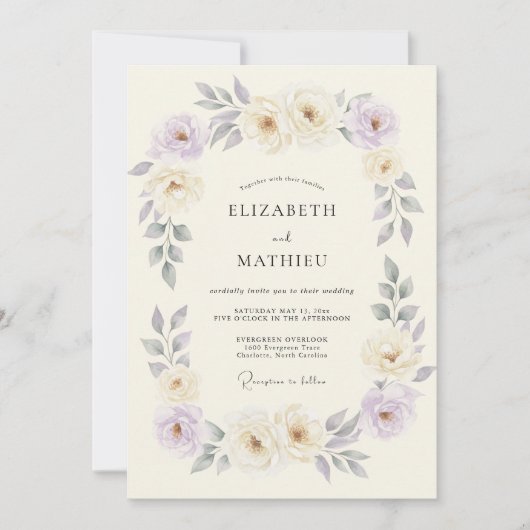 Invitation Mariage Romantique Fleur de Lavande Crème (Devant)
