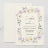 Invitation Mariage Romantique Fleur de Lavande Crème (Devant / Derrière)