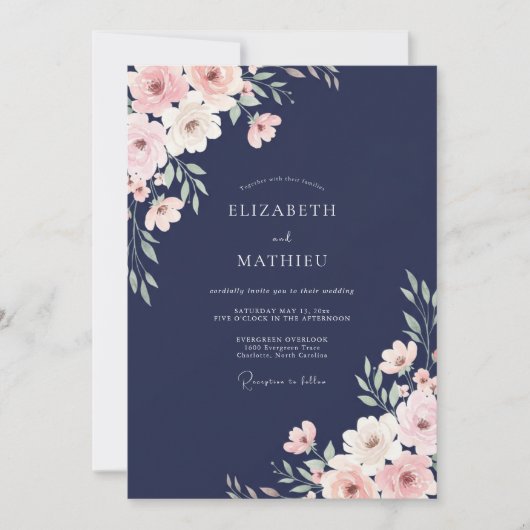 Invitation Mariage Romantique Fleur de Navy (Devant)