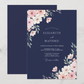 Invitation Mariage Romantique Fleur de Navy (Devant / Derrière)