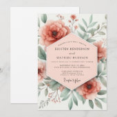 Invitation Mariage Romantique Fleur de Pêcher (Devant / Derrière)