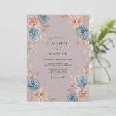 Invitation Mariage Romantique Fleur de Pêcher Bleu (Debout devant)