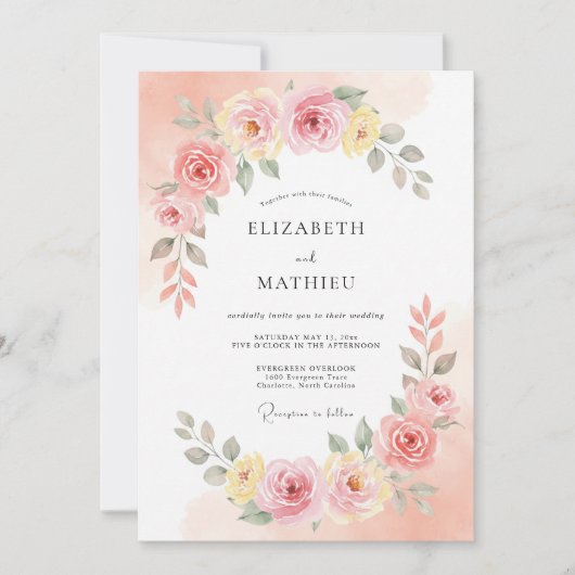 Invitation Mariage Romantique Fleur de Pêcher Rose (Devant)