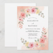 Invitation Mariage Romantique Fleur de Pêcher Rose (Devant / Derrière)