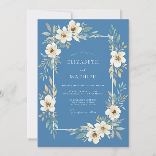 Invitation Mariage Romantique Fleur de Pervenche (Devant)