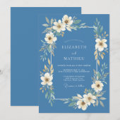 Invitation Mariage Romantique Fleur de Pervenche (Devant / Derrière)