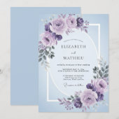 Invitation Mariage Romantique Fleur de Pervenche (Devant / Derrière)