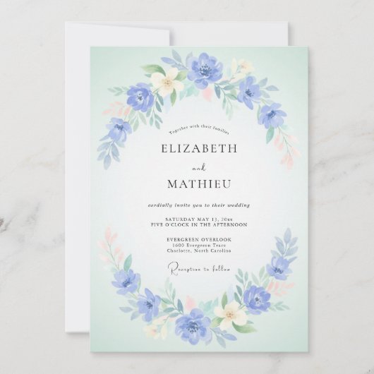 Invitation Mariage Romantique Fleur de Pervenche (Devant)