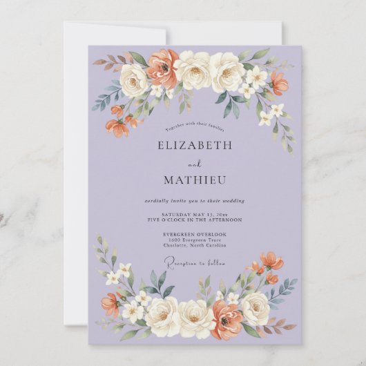 Invitation Mariage Romantique Fleur de Pervenche (Devant)