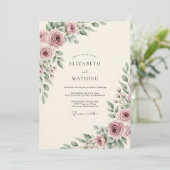 Invitation Mariage Romantique Fleur de Rose Poussiéreuse (Debout devant)