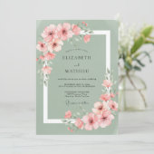 Invitation Mariage Romantique Fleur de Saxe Rose (Debout devant)