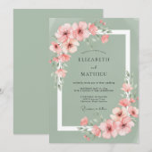 Invitation Mariage Romantique Fleur de Saxe Rose (Devant / Derrière)