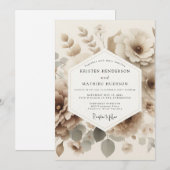 Invitation Mariage Romantique Fleur de Sépia (Devant / Derrière)