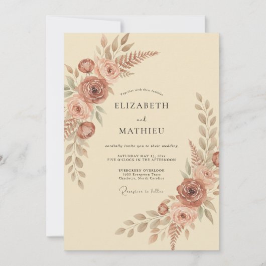 Invitation Mariage Romantique Fleur de Terracotta (Devant)