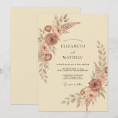 Invitation Mariage Romantique Fleur de Terracotta (Devant / Derrière)
