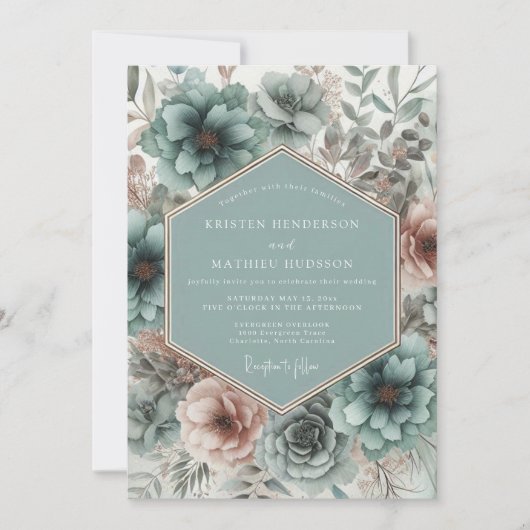 Invitation Mariage Romantique Fleur de Thé (Devant)