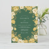 Invitation Mariage Romantique Fleur d'Or Vert Forêt (Debout devant)