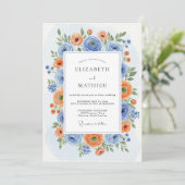 Invitation Mariage Romantique Fleur d'Oranger Bleue (Debout devant)