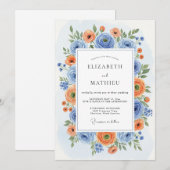 Invitation Mariage Romantique Fleur d'Oranger Bleue (Devant / Derrière)