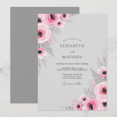 Invitation Mariage Romantique Fleur Douce Rose (Devant / Derrière)