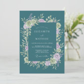 Invitation Mariage Romantique Fleur Douce Sarcelle (Debout devant)