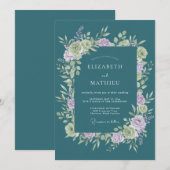 Invitation Mariage Romantique Fleur Douce Sarcelle (Devant / Derrière)