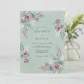 Invitation Mariage Romantique Fleur Dusty Blue (Debout devant)