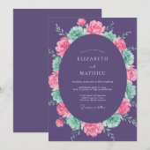 Invitation Mariage Romantique Fleur Fleurie Violette (Devant / Derrière)