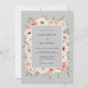 Invitation Mariage Romantique Fleur Gray pêche