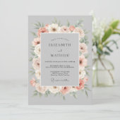 Invitation Mariage Romantique Fleur Gray pêche (Debout devant)