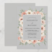 Invitation Mariage Romantique Fleur Gray pêche (Devant / Derrière)