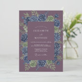 Invitation Mariage Romantique Fleur Indigo (Debout devant)
