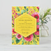 Invitation Mariage Romantique Fleur Jaune Floraison (Debout devant)