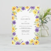 Invitation Mariage Romantique Fleur Jaune Violet (Debout devant)