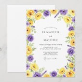 Invitation Mariage Romantique Fleur Jaune Violet (Devant / Derrière)