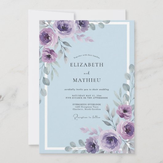 Invitation Mariage Romantique Fleur Lilac (Devant)