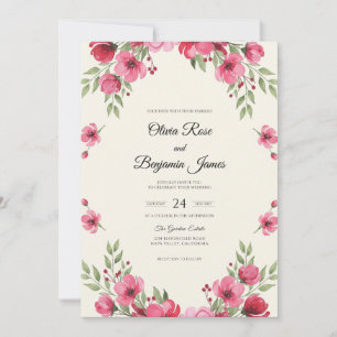 Invitation Mariage Romantique Fleur Magenta