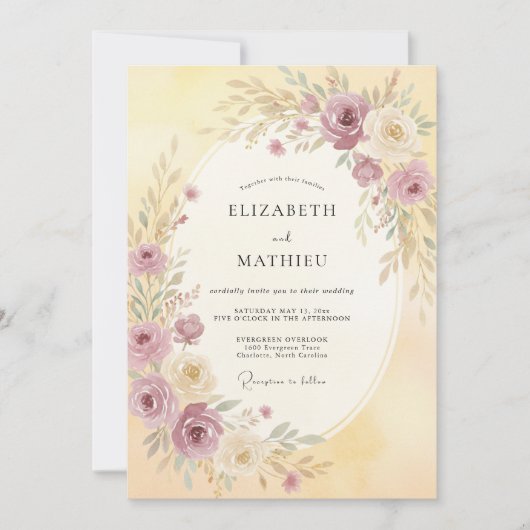 Invitation Mariage Romantique Fleur Mauve (Devant)