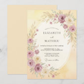 Invitation Mariage Romantique Fleur Mauve (Devant / Derrière)