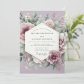 Invitation Mariage Romantique Fleur Mauve (Debout devant)