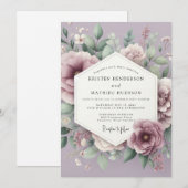 Invitation Mariage Romantique Fleur Mauve (Devant / Derrière)
